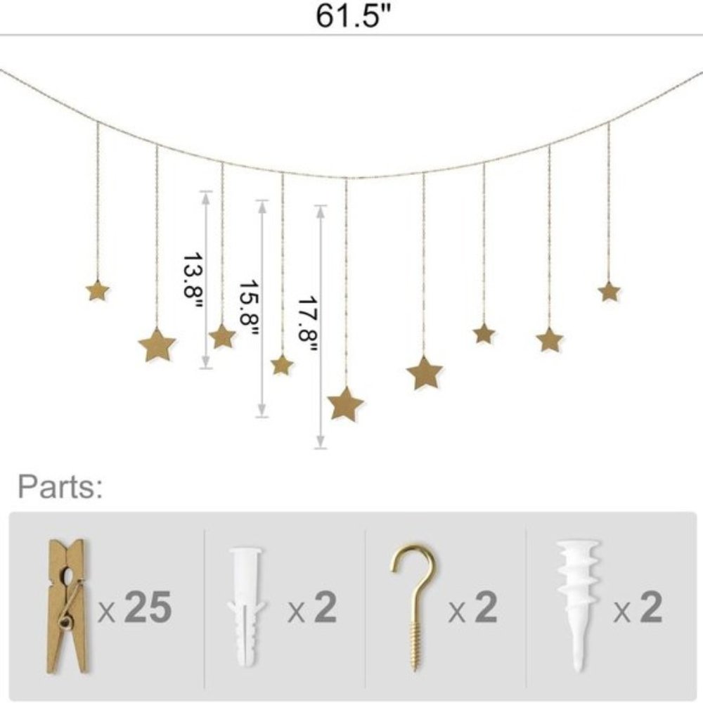 Photo Display Wooden Stars Frame Collage Hanging - Picture 5 of 6